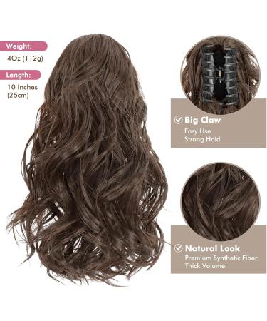 REECHO Curly Claw Clip Ponytail Extension 10 Inch - Natural Wavy Synthetic Hairpiece in Dark Chocolate Brown - Buy Online on GoSupps.com