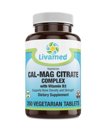 Chewable Cal-Mag Citrate with Vitamin D3 Bone Strength Supplement -Healthy Bones & Teeth Heart Muscle & Healthy Cardiovascular System -Best Whole Food Vitamin & Mineral Complex-250 Vegan Tabs