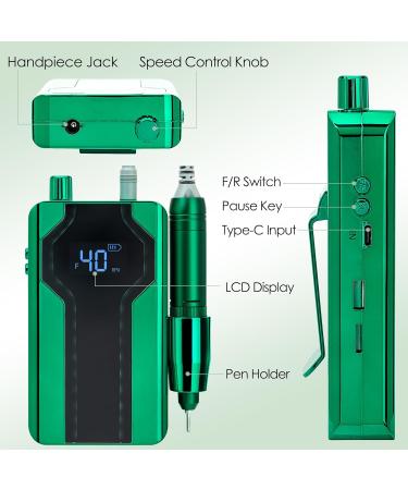 Delanie 40000 RPM Electric Nail Drill E File Rechargeable Portable with 8 Bits for Nail Polish Acrylic Gel Electric Nail File Professional Perfect Gift for Nail Lover-Emerald Green - Buy Online on GoSupps.com