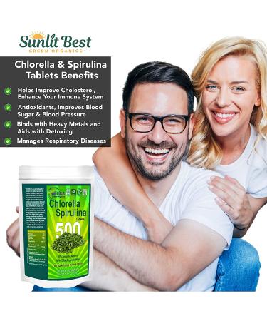 Chlorella Spirulina Cracked Cell Wall  100% Pure & Clean  Raw Non-GMO Green Superfood  Protien Packed  by Sunlit  Best Green Organics (500 Tablets) 1 Count (Pack of 1) - Buy Online on GoSupps.com