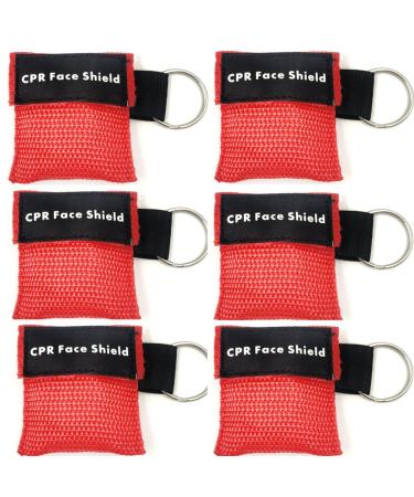 Lifesport Breathing Mask 6 Pieces CPR Mask Keychain Ring Rescue Face Shields Emergency Kit Bea (Red)