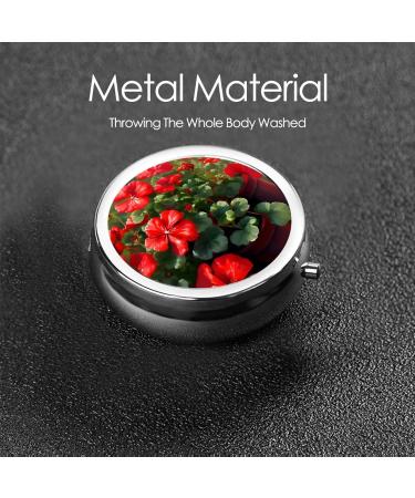 Red Geraniums Round Pill Box - 3 Compartment Portable Organizer for Travel & Purse - Buy Online on GoSupps.com