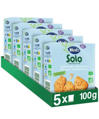Hero Solo BIO - Animal Biscuits Snack for Babies from 12 Months - 100% Organic and Natural Palm Oil Free - Pack of 5 x 100 g
