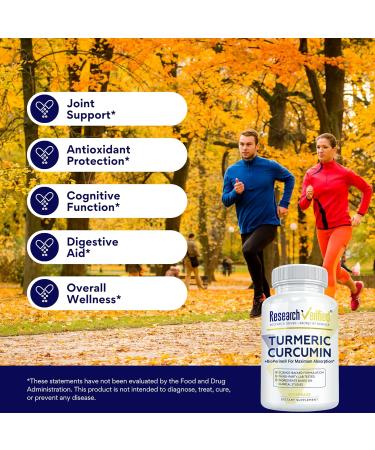 Research Verified Turmeric Curcumin Supplement with Black Pepper (BioPerine) - High Potency Curcumin - Antioxidant Joints & Daily Wellness - 60 Vegan Turmeric Capsules - Made in USA - 3 Month Supply 60 Count (Pack of 3) - Buy Online on GoSupps.com