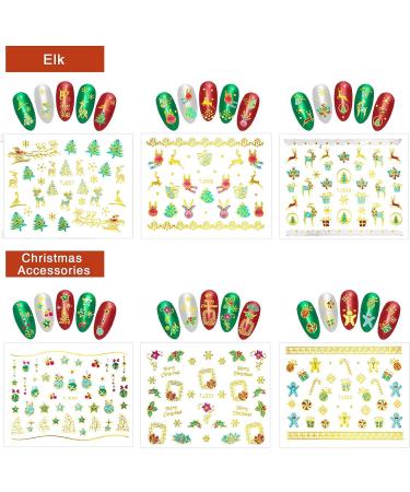 24 Sheets Christmas Nail Art Stickers - Self-Adhesive 3D Snowflake & Santa Gel Decals with Tweezers - Perfect for Christmas Parties - Gold - Buy Online on GoSupps.com