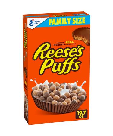 Reese's Puffs Chocolatey Peanut Butter Cereal, Kids Breakfast Cereal Made With Whole Grain Corn, 19.7 oz Family Size Cereal Box 1.2 Pound (Pack of 1)