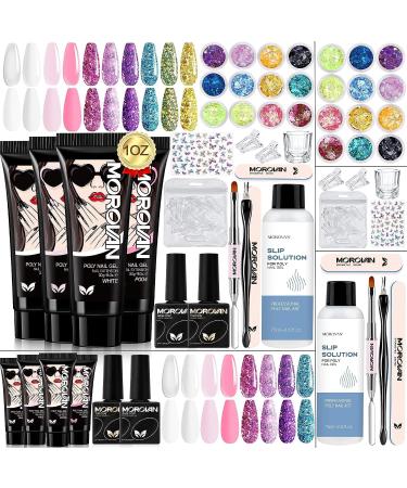 Morovan Poly Gel Nail Kit: 1 OZ Poly Nail Gel Kit 4 Colors Large Capactiy Poly Nail Extension Gel Kit - All In One Poly Gel Kits for Beginner with Everything DIY at Home