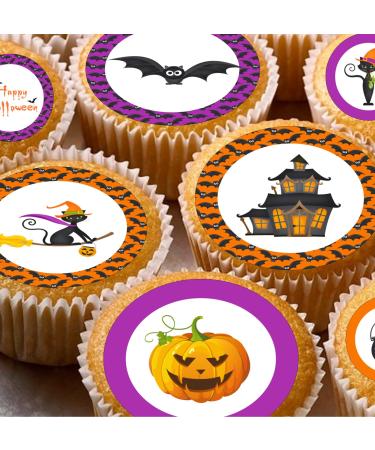 cakes 24 edible PRE CUT Halloween (framed) style kids childrens party decorations Wafer Paper Cupcake Fairy Cake Toppers Multi