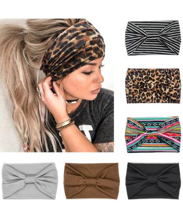 IVARYSS Wide Headbands for Women, Boho Knotted Head Wraps Turbans, Large African Style Head Bands Hair Accessories, 6 Pack Boho Color