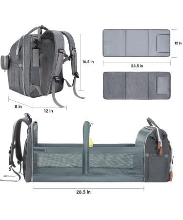 Baby Diaper Bag Backpack with Changing Station, USB Port, Sunshade, Toy Bar - Heather Grey - Buy Online on GoSupps.com