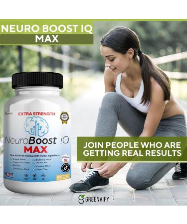 NeuroBoost IQ MAX Extra Strength Brain Support Supplement 60 Capsules with Bacopa Grape Seed Green Tea (1) - Buy Online on GoSupps.com