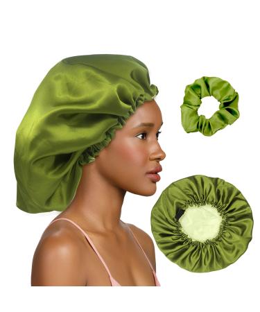 Satin Bonnet Silk Bonnet for Sleeping Hair Bonnets for Women Silk Hair Wrap for Sleeping Bonnet for Curly Hair Night Sleep Caps Braid Bonnet Extra Large Reversible Adjustable(Green) Large Green