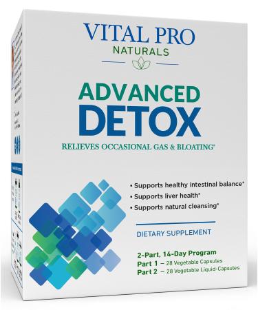 Vital Pro Naturals - Advanced Detox Cleanse for Occasional Gas and Bloating Supports a Healthy Intestinal Balance 2-Part - 14 Day Kit 56 Capsules