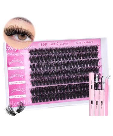 DIY Lash Extension Kit Fluffy Lash Clusters D Curl Eyelash Extension kit Thick Volume Individual Lashes 80D Cluster Eyelash Extensions Kit with Lash Bond and Seal and Lash Tweezers by HeyAlice 80D lash clusters kit