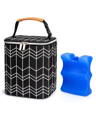 BABEYER BreastMilk Cooler Bag with Ice Pack Fits 4 Baby Bottles Up to 9 Ounce Baby Bottle Bag Fits for Nursing Mom Daycare Black Black-Wave Fits 9 Oz Baby Bottles