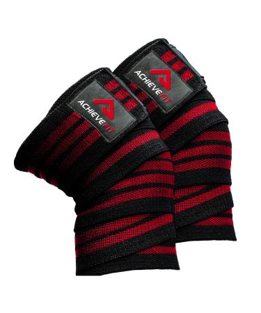 Achieve Fit Knee Wraps for Weightlifting - Knee Support for Men and Women - Knee Compression for Powerlifting  Deadlifting  Squat - Prevent Knee Injuries - Stability and Power - 72 (Pair) (Red/Black)