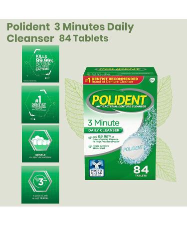 Polident 3-Minute Denture Cleaner 84 Tablets Bundle with Dentu-Care Case and Brush | For Easy Maintenance of Full/Partial Dentures & Mouthguards | Soothe Gums, No More Discomfort - Buy Online on GoSupps.com