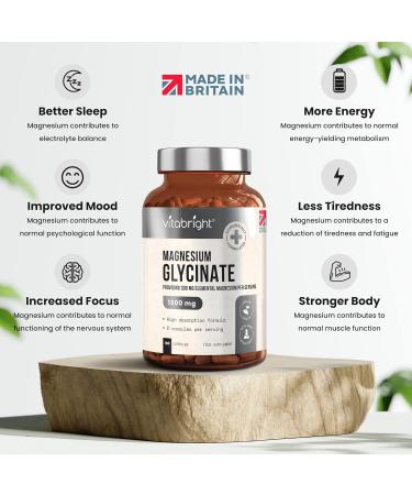 High Strength Magnesium Glycinate 1500mg - 180 Vegan Capsules - 3 Month Supply - Made in UK by VitaBright - Buy Online on GoSupps.com