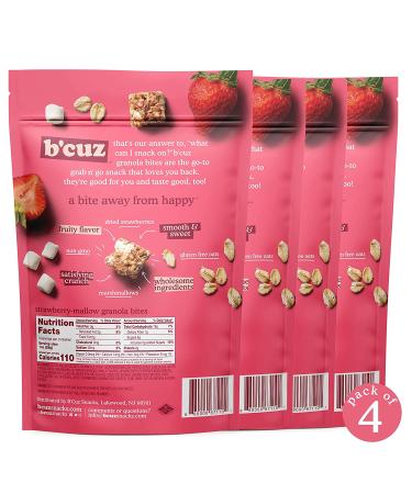 B'cuz Granola Bites 3 oz Strawberry-Mallow - Gluten Free & Healthy Snack for Adults and Kids - Vegan & Kosher - Pack of 4 - Buy Online on GoSupps.com