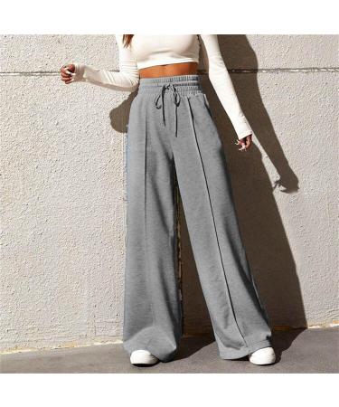 iOoppek Women's Wide Leg Sweatpants - V-Neck Elastic High Waist Loose Long Pants in Gray - Perfect for Comfort & Style | Shop Now! - Buy Online on GoSupps.com