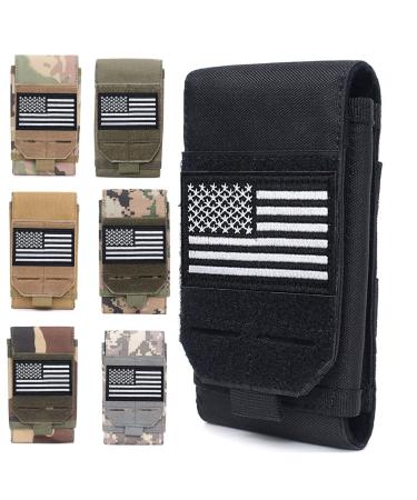 VIIDOO Upgrade 1000D Laser Cust Molle Phone Pouch, Heavy Duty Waterproof Samll Tactical Cell Phone Holder with US Flag Patch for 4.7"-6.7" Phone SIMPLE BLACK