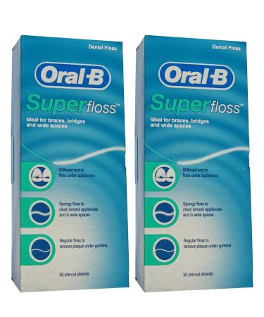 Oral-B Superfloss Dental Floss 50 Threads Pack of 2 (2x 50 Threads) 50 Pieces (Pack of 2)