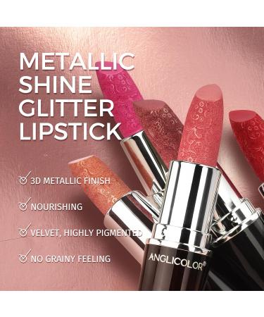 Anglicolor Glitter Lipstick - Metallic Glossy & Long-Lasting Vegan Lip Gloss for Women | #01 Cosmopolis - Buy Online on GoSupps.com