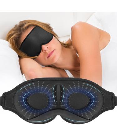 Lazebox Sleep Mask with 3D Contoured Cup Eye mask with Adjustable Strap Soft Breathable Blockout Eye Cover with Zero Pressure for Travel Nap Relax Black-1 Pack