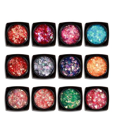 Festival glitter face gel 12 colors set body glitter gel with different shapes festival accessories for women glitter makeup set for nail art face hair eyeshadow eyes