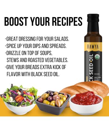 Organic Unfiltered RAWYA Black Seed Oil 250ml - Cold Pressed Nigella Sativa Oil in Glass Bottle - Buy Online on GoSupps.com
