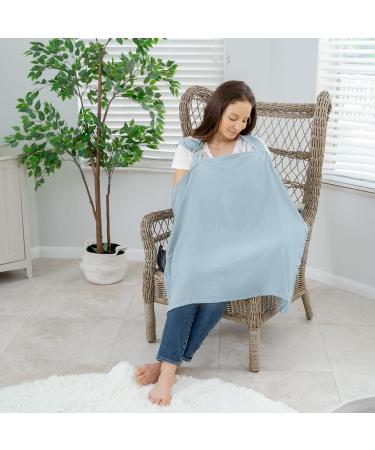 Comfy Cubs Muslin Nursing Cover - Soft & Breathable Cotton Breastfeeding Apron with Rigid Hoop - Sky Blue - Buy Online on GoSupps.com