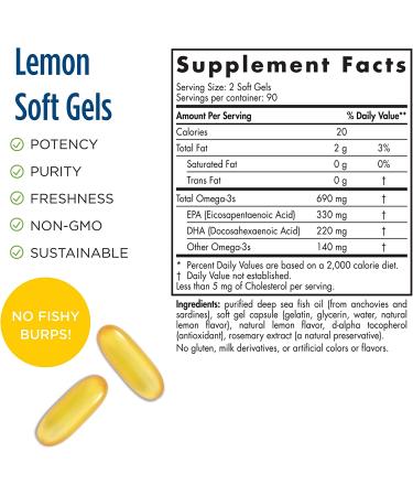 Nordic Naturals Arctic Omega 1000 mg - Lemon Flavor Soft Gels (180 Count) | High-Purity Omega-3s - Buy Online on GoSupps.com