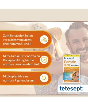 Tetesept Carotene 15 mg - Skin & Sun Vitamins for Beautiful Tan | Dietary Supplements with -Carotene & Antioxidants - 150 Tablets - Buy Online on GoSupps.com