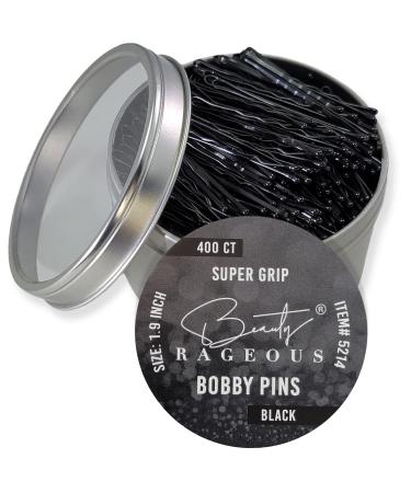 Super Grip Black Bobby Pins - 400 Ct Approx - Handy Reusable Tin 400 Count (Pack of 1)