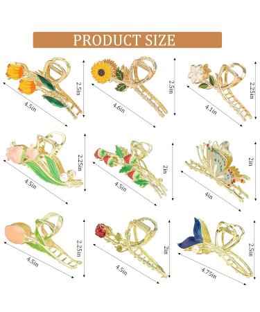 9-Piece Flower & Butterfly Hair Claw Clips Set | Strong Hold Metal Jaw Clamps for Thick & Thin Hair | Non-Slip Tulip Hair Accessories - Buy Online on GoSupps.com