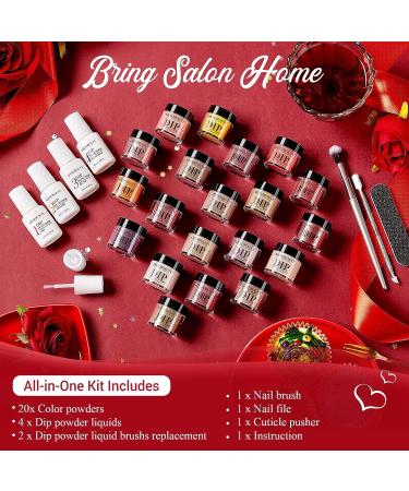AZUREBEAUTY Dip Powder Nail Kit Starter Set - 20 Colors Sunset Glitter Red Nude Brown Collection for French Nail Art - Includes Base/Top Coat - Perfect DIY Salon Gift for Women - Buy Online on GoSupps.com