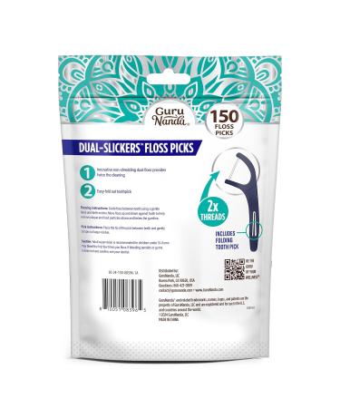 GuruNanda Dual Slickers Floss Picks - Double Threaded Dyneema Dental Floss & Foldable Toothpick for Plaque Removal (150 Ct) - Unflavored - Buy Internationally - Buy Online on GoSupps.com