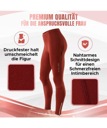 Xyklos Women's Long Bicycle Pants - Sporty & Stylish Cushioned Cycling Tights in Dark Red for Comfort & Active Lifestyle - Buy Online on GoSupps.com