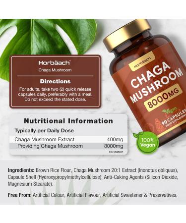 Chaga Mushroom Capsules 8000mg - High Strength Supplement - 90 Powder Capsules - Naturally Sourced by Horbaach - Buy Online on GoSupps.com