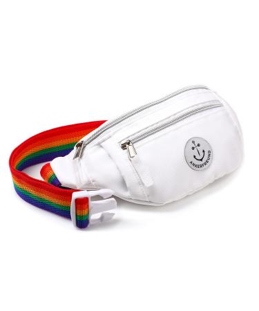 Fall pocket with rainbow belt for women men's unisex water -repellent belt bag hip bag large shoulder bag for festival club outdoor sports hiking fitness bike pride rainbow (white)