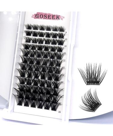 Lash Clusters GOSEEK A01 Clear Band 72 Cluster Lashes Mixed Tray DIY Lashes Eyelash Extension Individual Lashes Eyelash Clusters Extensions Lash extension DIY at Home(A01 8-16MM-1 Clear Band) A01-Clear Band MIX-72-(8-16MM-1)