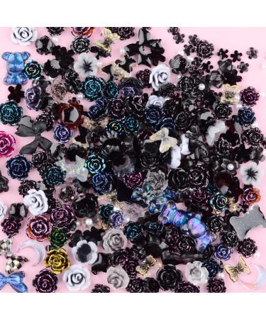 100pcs Resin 3D Nail Art Charms - Camellia Daisy Rose Flower Butterfly Bow Moon Heart Bear for Manicure DIY Crafts Jewelry Accessories (Black) - Buy Online on GoSupps.com