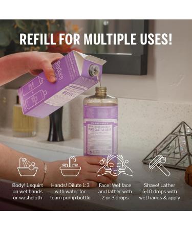 Dr. Bronner's 32oz Pure-Castile Liquid Soap - Lavender | Eco-Friendly 18-in-1 Uses Regenerative Organic Oils Less Plastic Refill - Buy Online on GoSupps.com
