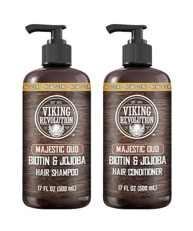 Viking Revolution Majestic Oud Mens Shampoo and Conditioner Set with Biotin and Jojoba Oil - Natural Hair Shampoo and Hair Conditioner for Men with Vitamin B5 - Mens Shampoo for Thinning Hair (17Oz) Majestic Oud Shampoo and Conditioner Set 17 Fl Oz (Pack 