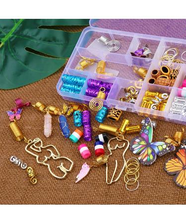 102 PCS Hair Jewelry Dreadlocks Loc Accessories - Crystal Adornments, Butterfly Hair Cuffs, Rings, Braid Clips, Beard Tube, Braid Beads - DIY Silhouette Pendant - Colorful & Golden Options - Buy Online on GoSupps.com