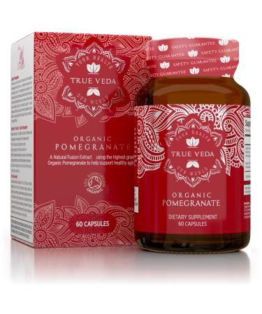 Organic Pomegranate Capsules - Pomegranate Supplements | Certified Organic by Soil Association | Vegetarian & Vegan Friendly | Ayurveda | 60 Easy Swallow Pomegranate Tablets | Manufactured in The UK 60 Count (Pack of 1)