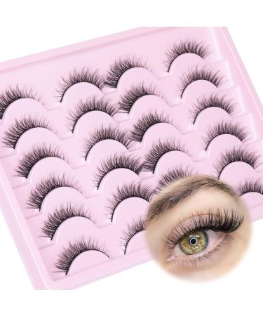 Goddvenus False Eyelashes D Curl Russian Strip Lashes Pack 3D Natural Cat Eye Lashes Wispy Fake Eyelashes Premium False Lashes Thin Cotton Band Fake Lashes 12 Pairs Wispy fox eye