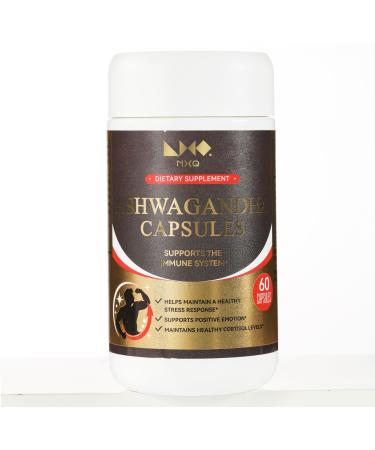 NXQ Ashwagandha Capsules High Potency Root Extract Stress Relief Supports The Immune System Mood Support & Cortisol Balance for Women & Men | Vegan 60 Veggie Capsules