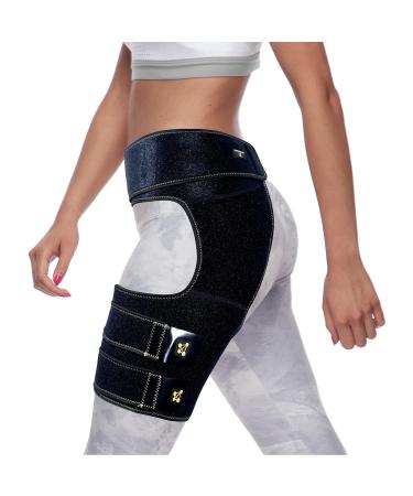 CopperJoint Hip Support Brace for Sciatica Pain Relief - Hip Compression Brace to Help Circulation - Hip Flexor Compression Wrap & Sciatic Nerve Brace for Comfort & Recovery - Hip Flexor Brace Black