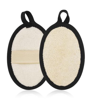 RASDDER 2Pcs Loofah Exfoliating Body Scrubber  Biodegradable Shower luffa Pad  Natural Loofah Sponge  Loofah for Men and Women (Black)